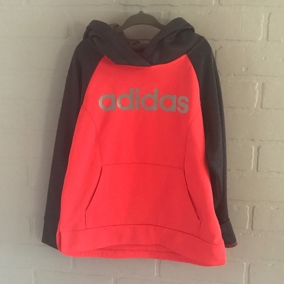 Adidas - Gray and neon orange hoodie for Girl Size 6X - Picture 1 of 6